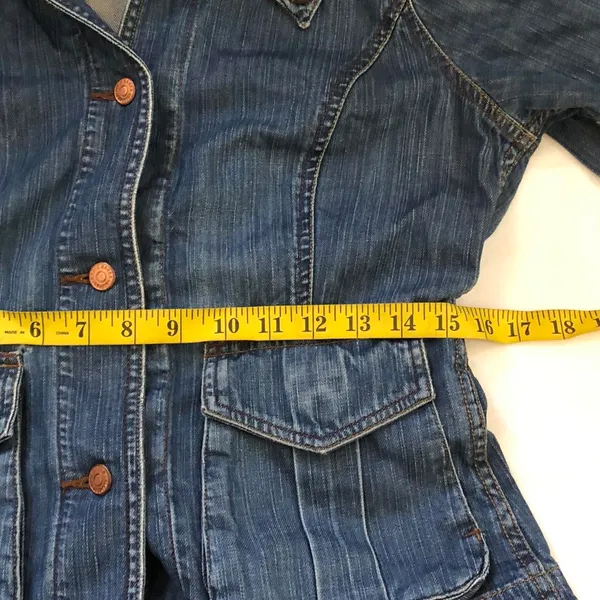 Y2K Vintage Grunge Fitted Navy Blue denim jean military cargo utility harajuku jacket shirt Top Blazer long sleeve button front-S - Image 7