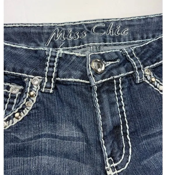 Miss Chic Women's Blue Denim Low-Rise Bootcut Jeans Size 9 - Image 3
