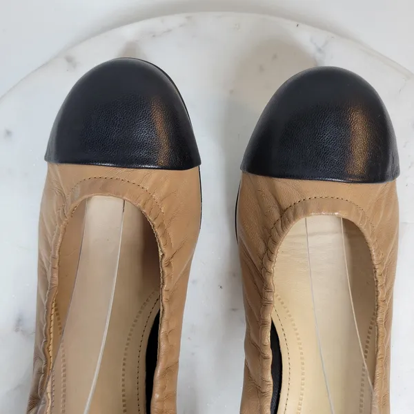 Nurture Luxford Ballet Flat Shoes Womens 7.5 Tan Black Leather Slip On Round Toe - Image 12