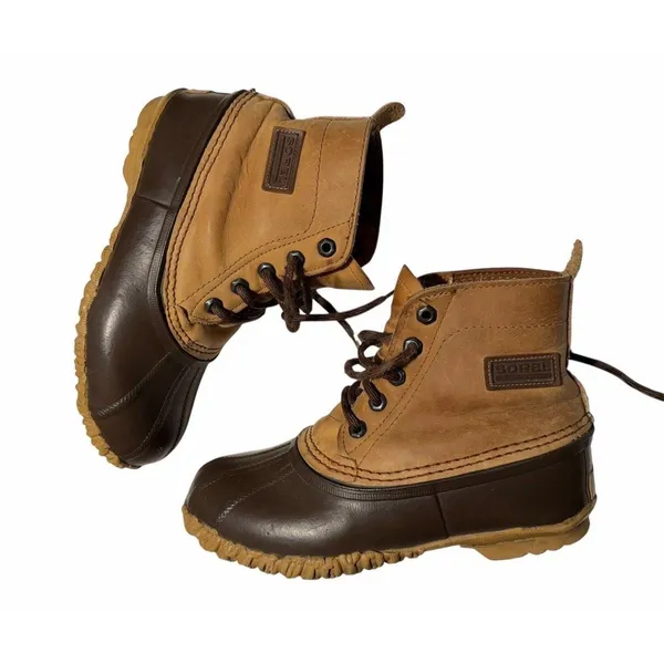 LL BEAN Women's Brown Leather Uninsulated Duck Bean Boots Sz 7 Rain Snow Winter - Image 10