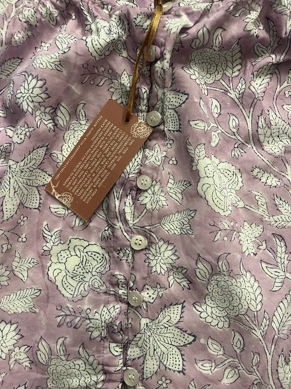Purple floral puff sleeve square neck button front blouse - Image 3