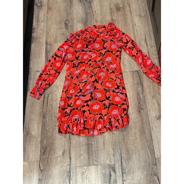 Who What Wear‎ Red Floral Ruffle Trim Long Sleeve Dress size small women's - Image 3