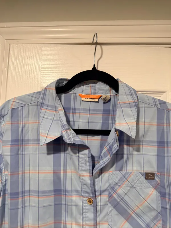 L.L. Bean Size S Blue Plaid Lightweight Button Up Hiking Camp Fish Outdoor Shirt - Image 2