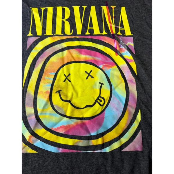 Nirvana Smiley‎ Face Tie Dye Graphic T-Shirt XXL Heather Charcoal Grey NIR118251 - Image 3