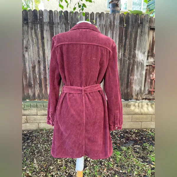 Topshop Burgundy Corduroy Belted shirt dress coat grunge fall streetwear casual - Image 6