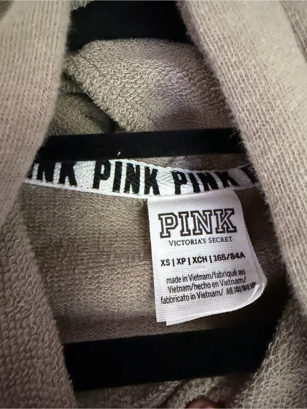 VS PINK Olive Green Lace Up Sleeve Cropped Hoodie Sweatshirt Women’s Size XS - Image 6
