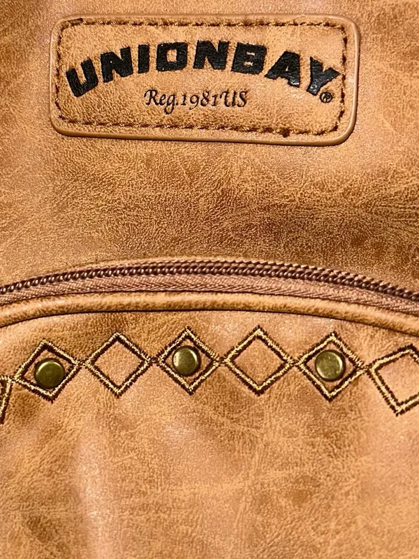 Unionbay Women’s Brown Faux Leather Mini Backpack Studded Diamond Stitch Tassel - Image 2