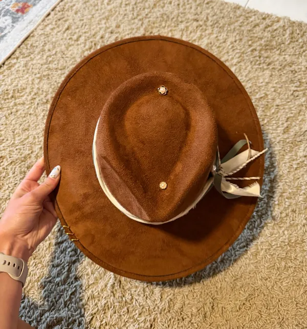 The modern Cactus suede hat with ribbon and twine tied on and pins/ ring details - Image 3