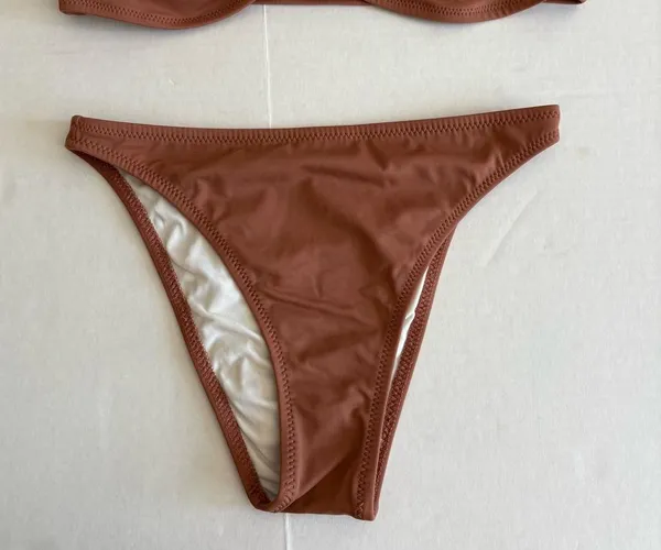 Women's Solid & Striped Brown Bikini Set Size S/XS - Image 2
