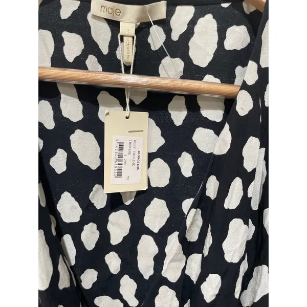 Maje Rossima Spot-Print V-Neck Faux Wrap Dress Size‎ Medium - Image 6