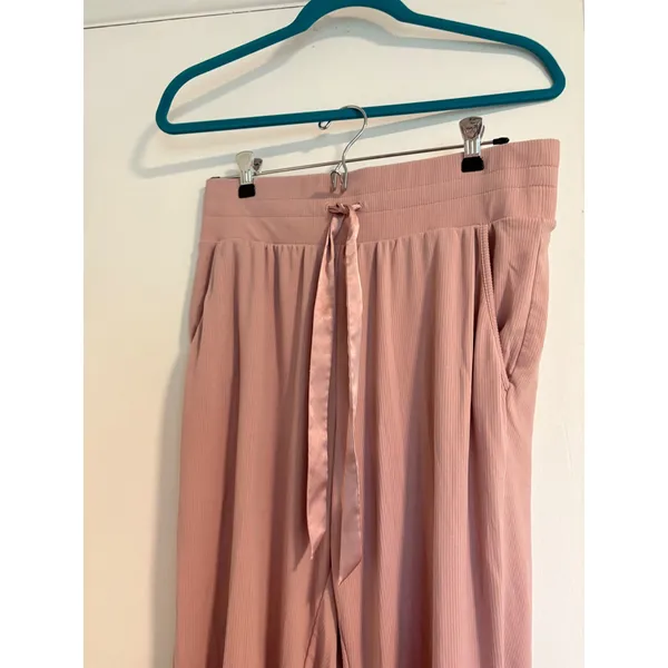 Victoria's Secret Ribbed Jogger Pants Pink Satin Drawstring Lounge Sleepwear M - Image 2