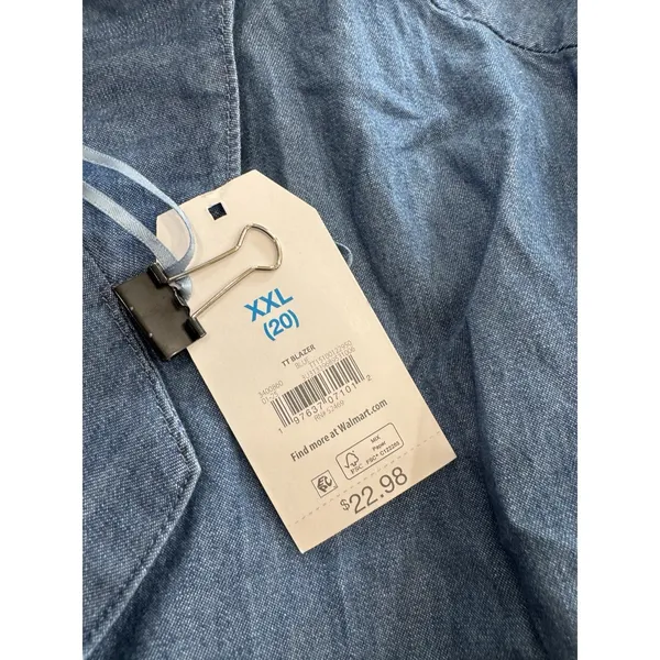 Time and Tru Chambray Blazer Jacket NWT Size XXL 20 Plus Size Light Blue - Image 7