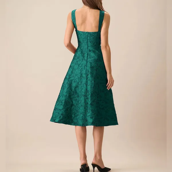 Rihoas Green Sweetheart Neck Jacquard Midi Dress - Image 4