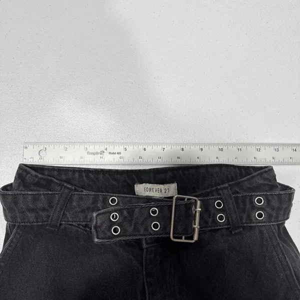 Forever 21 Jeans Womens Size 24 Cargo Wide Leg Belted Faded Black Denim Pants - Image 6