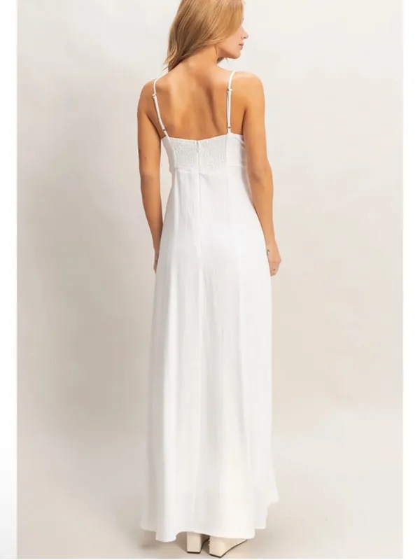 NEW HYFVE White Linen Blend Lace Panel Maxi Dress – Large - Image 4