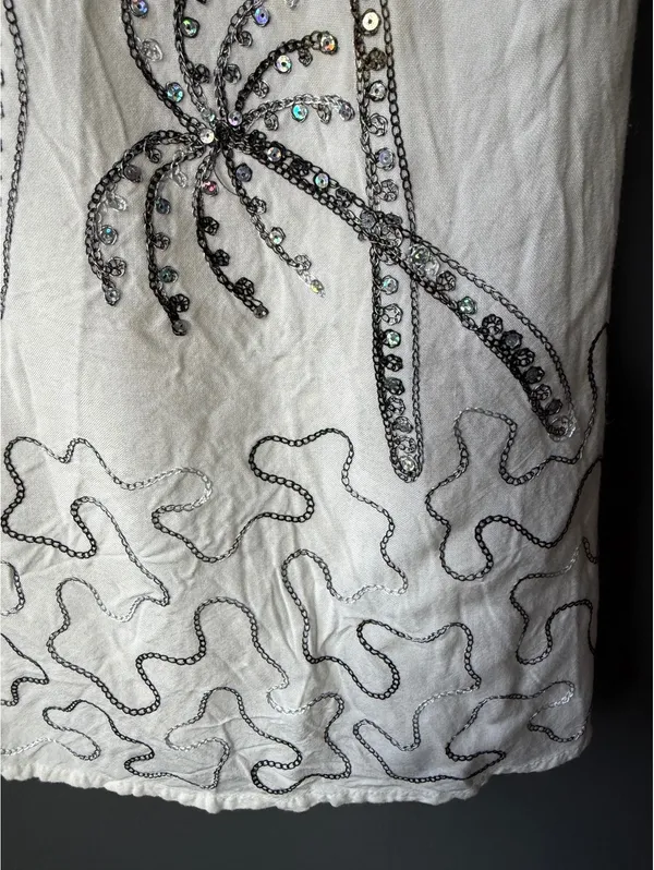 Raya Sun White Sleeveless Dress with Sequin Palm Tree Embroidery Size M - Image 6