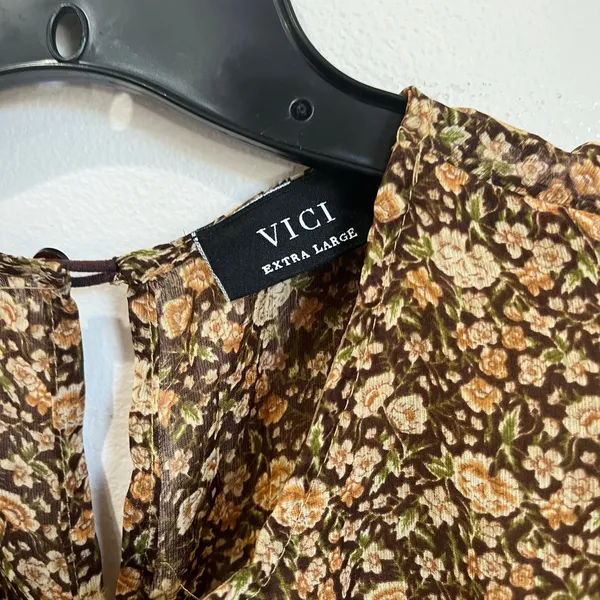 VICI Brown Floral Smocked‎ Mini Dress Long Sleeve Flounce Boho XL - Image 6