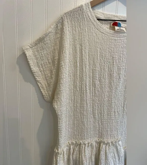 FP BEACH by Free People Marni Asymmetrical Ruffle Tunic Mini Dress Cream Size S - Image 7