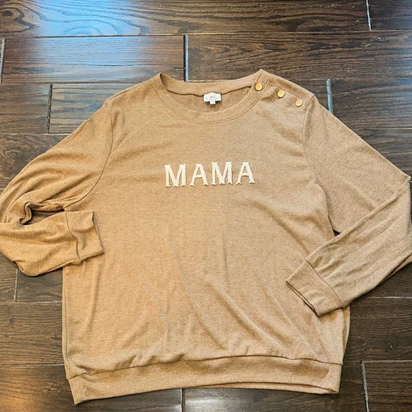 Busy Bees smocks Brown 'MAMA' Sweatshirt with Button Detail size large - Image 2