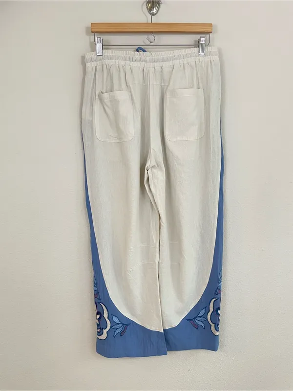 Umgee Floral Embroidered Barrel Pull On Pant Size Medium Boho-Coastal - Image 8