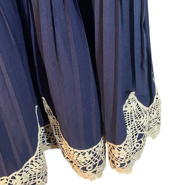 Navy Blue & Lace Embroidered Applique Sleeveless Fit & Flare Dress Women Sz S - Image 5