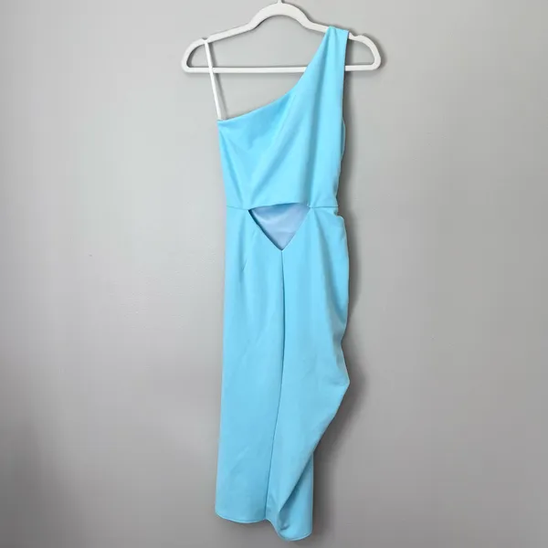 Katie May New Age One Shoulder Ruched Side Slit Midi Dress Sky Blue Small - Image 8
