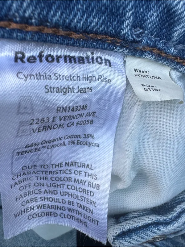 Reformation Cynthia Stretch High Rise Straight Jeans Light Wash 24 - Image 4