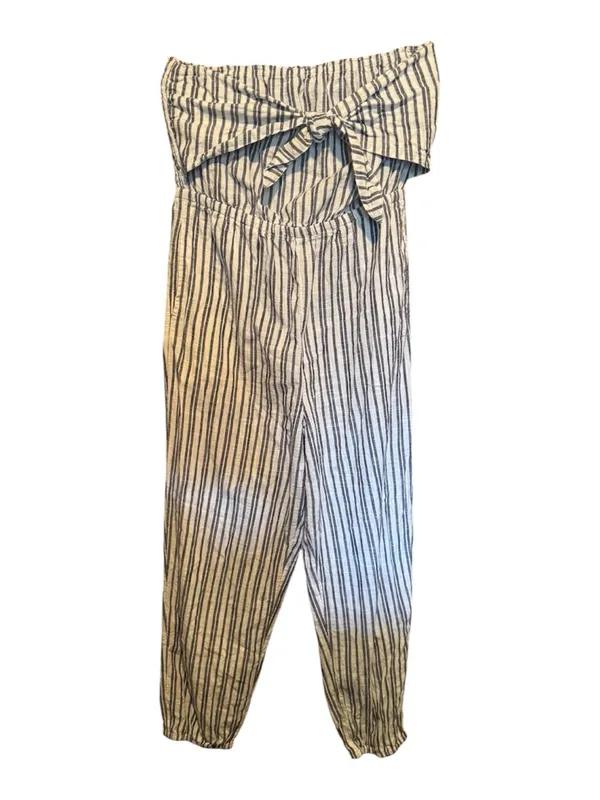 Aerie Strapless Tie‑Front Jumpsuit – Navy & White Stripe – Size L - Image 2