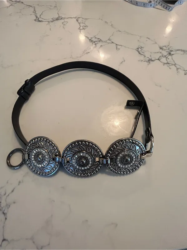 Chico's Black Belt with Antique Gold Medallion Accents - Image 2