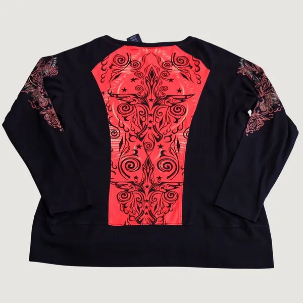 Harley-Davidson Graphic Long Sleeve Top Womens 1W Red Black Tribal Biker Y2K - Image 2