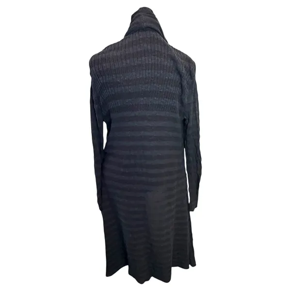 Free People Distressed Long Cardigan Womens S Black Striped Duster Open Front - Image 2