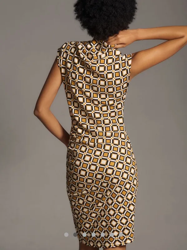 NWT Anthropologie Geometric The Maya Ruched Cowl-Neck Dress Printed Mini 2X - Image 5