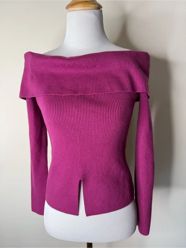 Abercrombie Fuchsia Off Shoulder Ribbed Sweater NTW M - Image 2