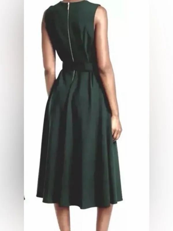 Calvin Klein NWT Sleeveless Belted Fit & Flare Midi Dress in Malachite Green - Image 3