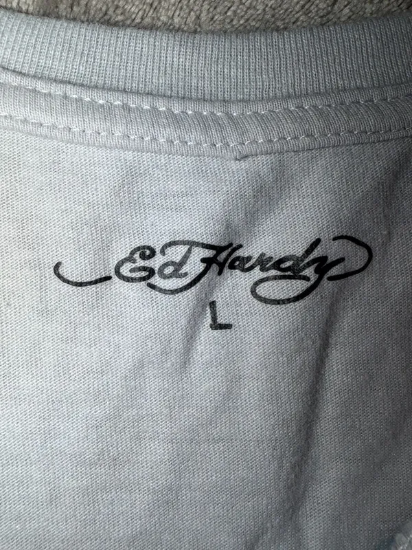 Ed Hardy True 'Til Death Rhinestone Graphic Crop T-Shirt Light Gray Size L - Image 6