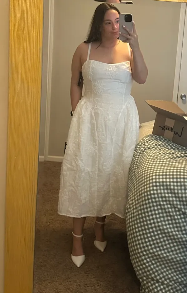 Lulus White Floral Lace Up Midi Dress - Image 6