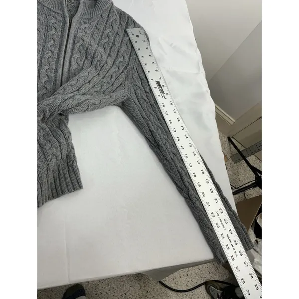 Womans Croft And Barrow Sweater Petite XL Gray Cable Knit Full Zip - Image 8