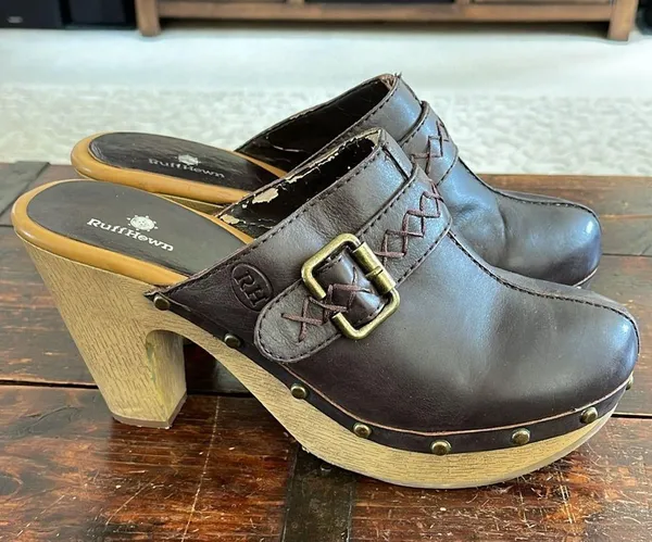 Ruff Hewn Dark Brown Leather Platform Clogs 3" Size 9 - Image 3