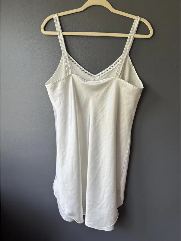 Ivory Satin Lace Trim Slip Dress with Bow Detail - Image 3