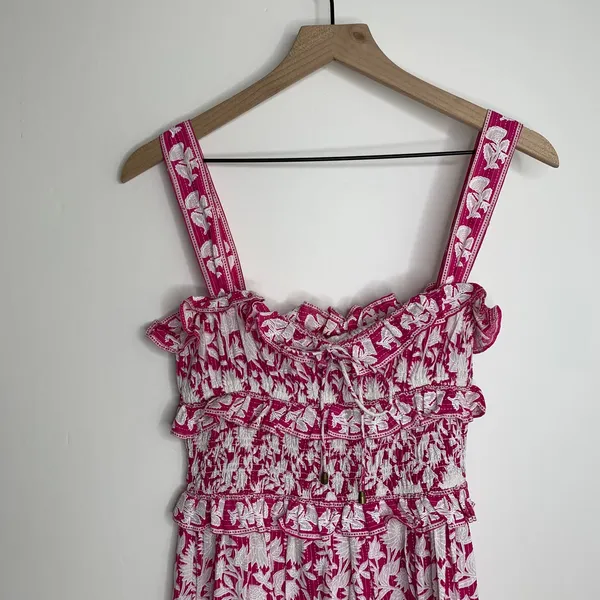 Saylor Denise Tiered Pink Floral Maxi Womens Dress Small - Image 10