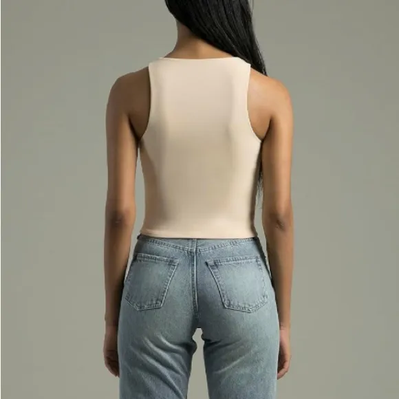 NWT Colorfulkoala Ivory High Neck Contour Tank Top Crop Double Lined - Medium - Image 5