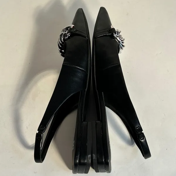 BP Black Pointed Toe‎ Slingback Flats with Silver Chain Detail Women's Size 6.5M - Image 7