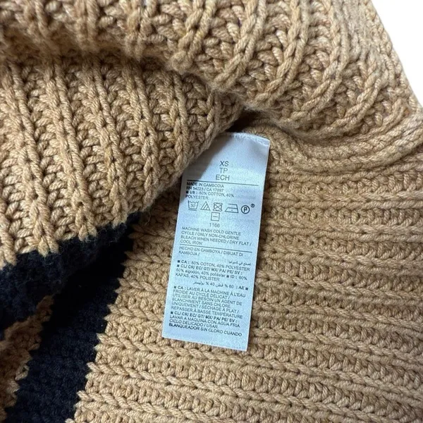 Old Navy Mock-Neck Tunic Sweater Knit Tan and Black Stripe XS - Image 6