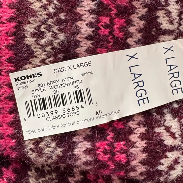 Croft & Barrow X-Large Sweater Fair Isle Crew Neck Long Sleeve Pullover Berry - Image 7