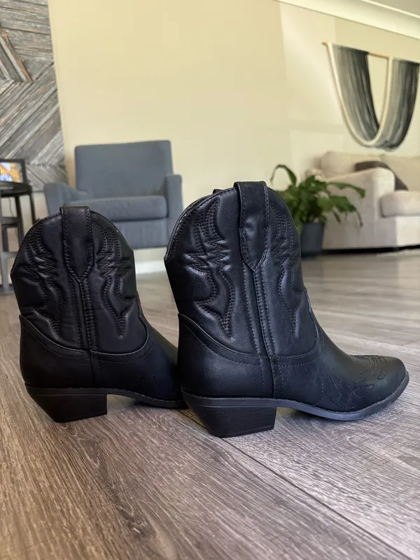 Soda Black Ankle Cowgirl Boots - Image 2