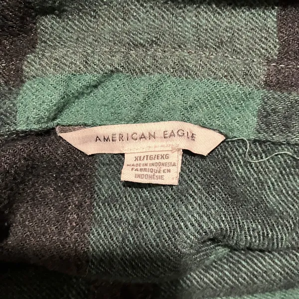 American Eagle Button Up Shirt Women XL Green Buffalo Plaid Peplum L/S Boho Chic - Image 4