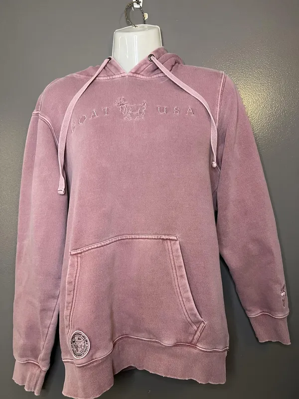 GOAT USA Hoodie Sweatshirt Womens XS Pink Embroidered Logo Fleece Pullover - Image 2