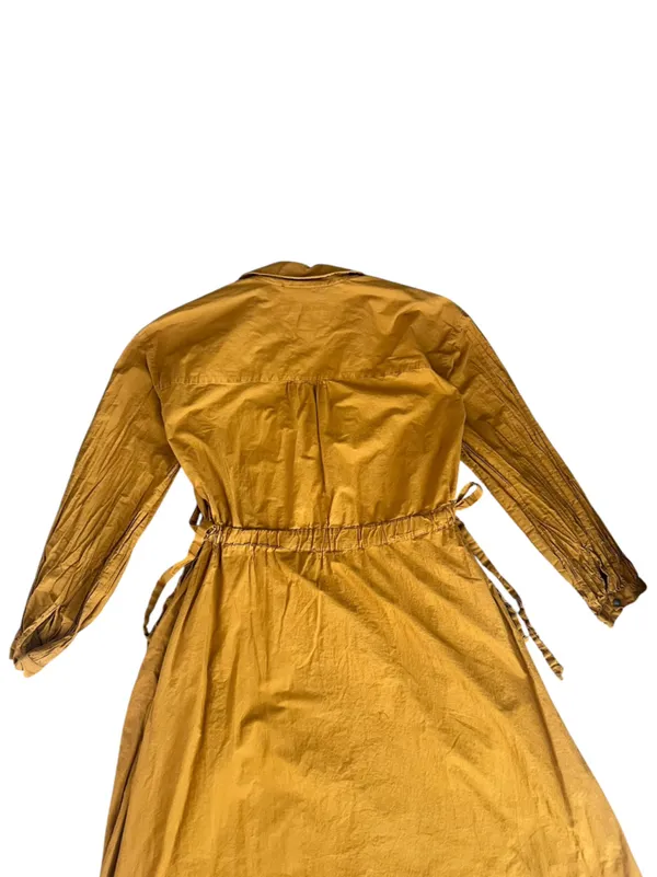 Anthropologie Maeve Mustard Yellow Cinched Waist Long Sleeve Shirt Maxi Dress M - Image 7