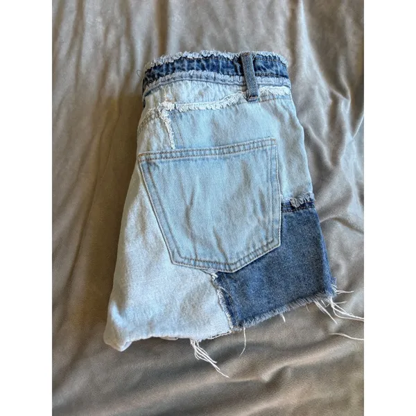 Wild Fable Womens Patchwork Denim Shorts Blue Multi‎ Color Button Fly Size 2 - Image 2