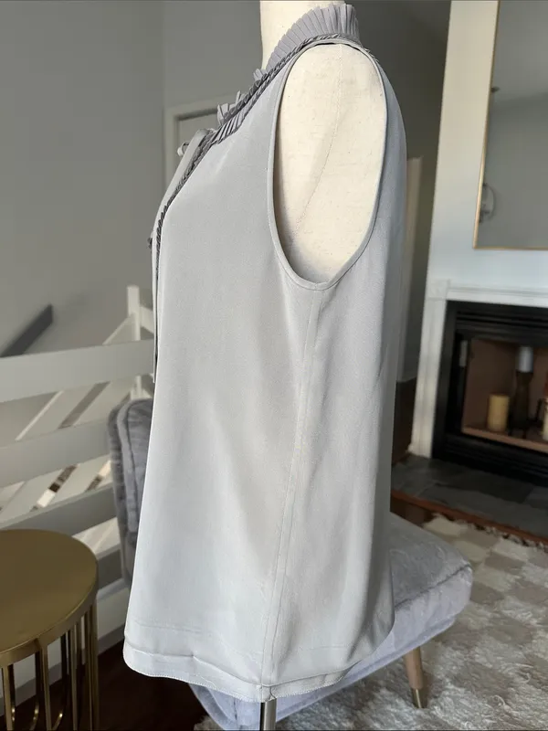 kate spade Pleated Ruffle Neck Sleeveless Top in Light Gray - Image 2